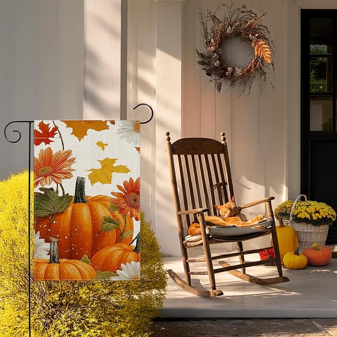 Garden Flags, Garden Flag, Stained Glass Style Pumpkin Maple Leaf Double-Sided Flags for Farmhouse Yard Outdoor Decoration-12 x 18inch (Pumpkin-5)