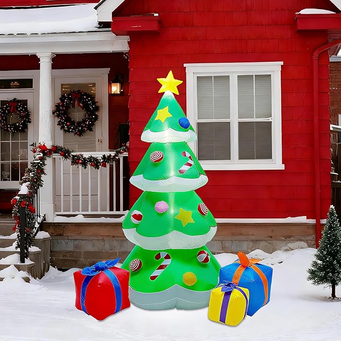 DR.DUDU 7 FT Inflatable Christmas Tree with Led Lights, Lighted Christmas Tree for Blow Up Yard Decoration, Indoor Outdoor Yard Garden Christmas Decoration