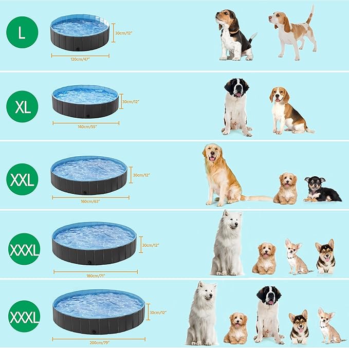 Yaheetech Foldable Dog Pool Collapsible Hard Plastic Dog Swimming Pool Portable Pet Pools Doggie Wading Pool Bath Tub for Puppy Small Medium Large Dogs, 79 x 12 Inches Black