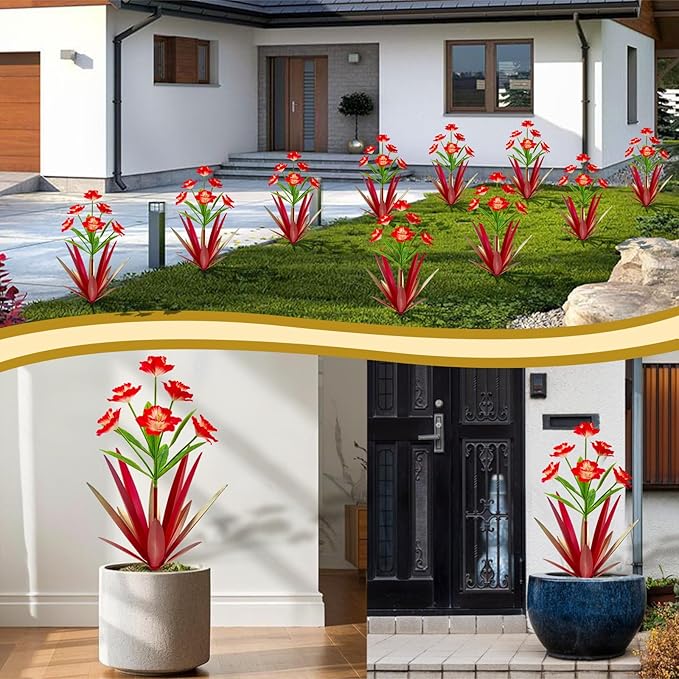 Homight Metal Agave Plant Outdoor Decoration Outdoor Garden Decoration Daffodils Flowers Mexican Yard Art Daffodils Flowers Decorative Garden Gift (3 Big red Daffodil)