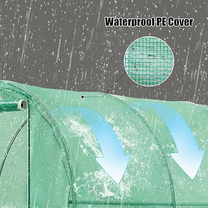 10×7×7 FT Greenhouses for Outdoors Heavy Duty, Large Walk in Green Houses for Outside with 6 Ventilated Mesh Windows & Roll-up Door & Reinforced Frame
