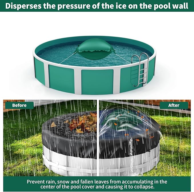 3 Pack Pool Pillow for Above Ground Pools, 4x4 Ft Air Pillow for Closing Winter Winterizing Kit, 0.5mm PVC Material, 2X 16.5Ft Rope (Green)