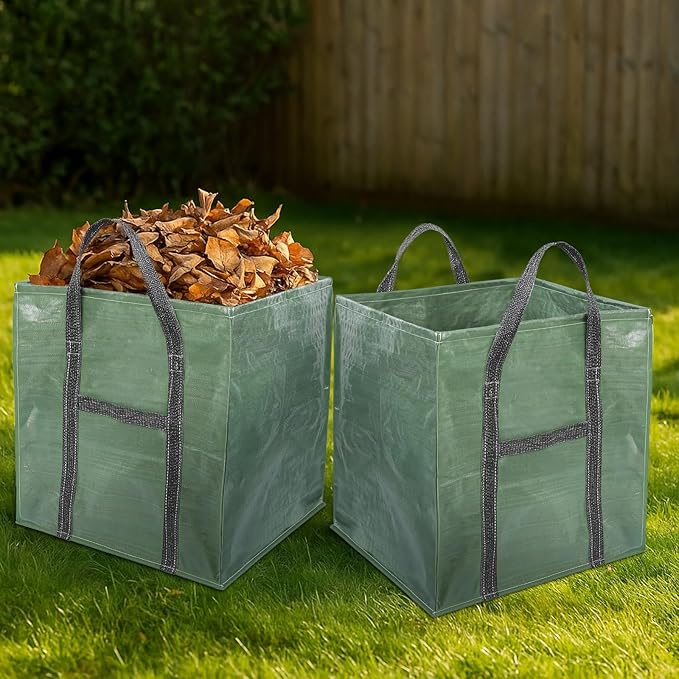 2 Pack 66 Gallons Reusable Yard Waste Bags, Upgrade Heavy Duty Foldable Garden Leaf Bag, Self-Standing Lawn Bags with Reinforced Handles, Keep Upright (23.6" L × 23.6" W × 27.5" H)