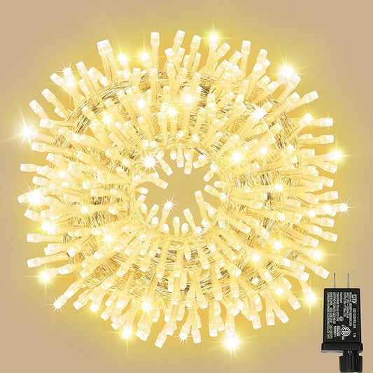 66ft Christmas Decorative Mini Lights,200 LED Transparent Wire Fairy Starry String Lights Plug in, 11 Lighting Modes, for Indoor Outdoor Xmas Tree Wedding Party Decoration (Warm White)