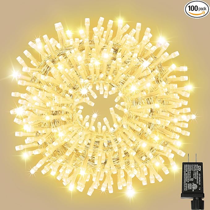 33ft Christmas Decorative Mini Lights, 100 LED Transparent Wire Fairy Starry String Lights Plug in, 11 Lighting Modes, for Indoor Outdoor Xmas Tree Wedding Party Decoration (Warm White)