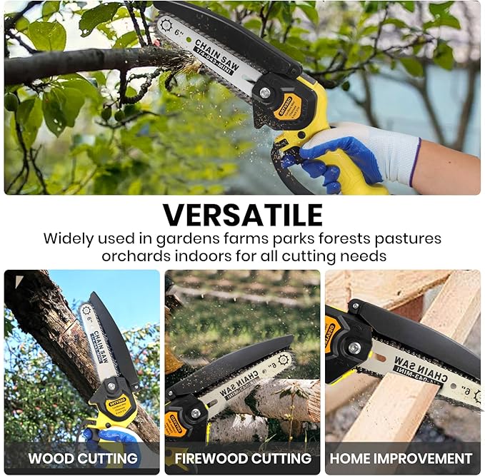 Chainsaw 6 Inch Mini Electric Chainsaw Cordless with 2 Pack Rechargeable Batteries, Battery Powered Handheld Saw for Trees Trimming Wood Cutting, Perfect Gardening Tools for Men Dad Husband