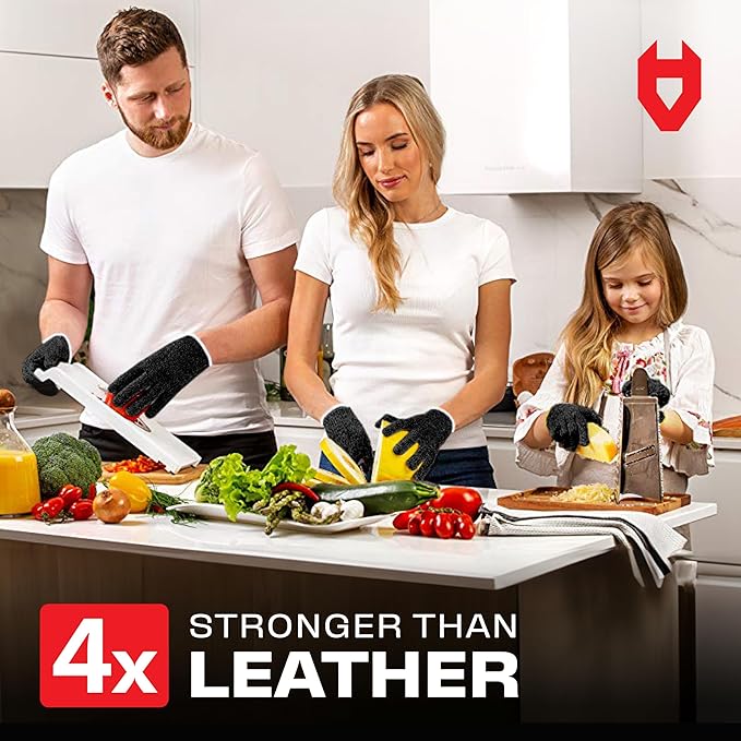 NoCry Premium Cut Resistant Gloves Food Grade — Level 5 Protection; Ambidextrous; Machine Washable; Superior Comfort and Dexterity; Lightweight — Perfect Cutting Gloves or Mandolin Glove