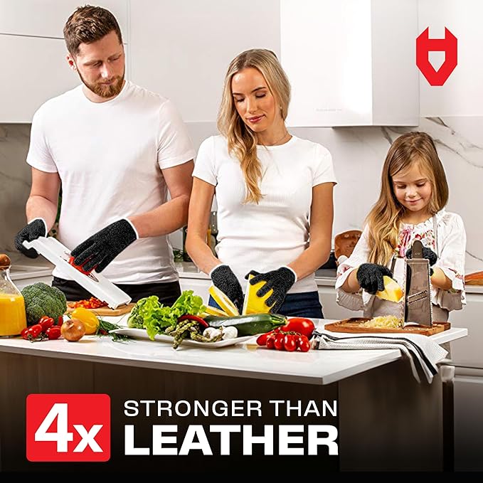 NoCry Premium Cut Resistant Gloves Food Grade — Level 5 Protection; Ambidextrous; Machine Washable; Superior Comfort and Dexterity; Lightweight — Perfect Cutting Gloves or Mandolin Glove