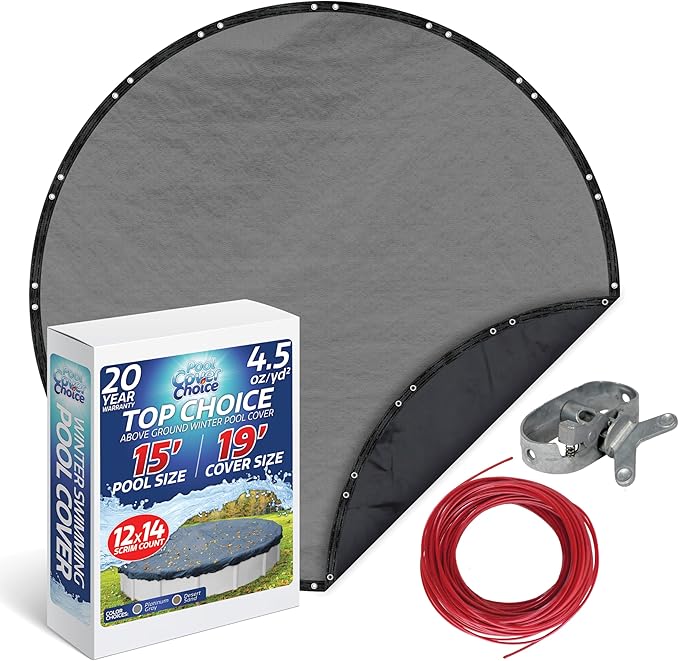 Winter Swimming Pool Cover for 15 ft Aboveground Round Pool Size, Top Choice Series, Solid Material, Color - Platinum Gray, Pool Cover Choice 3015-4CHOICE