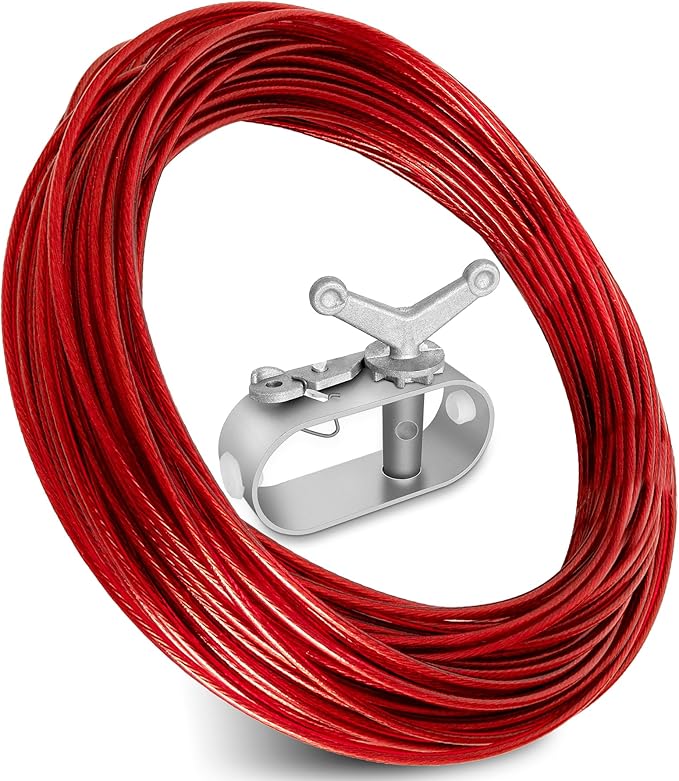 Belleone Swimming Pool Cover Cable and Winch Kit - 100ft Plastic-Coated Steel Pool Cover Wire & Aluminum Spring Loaded Pool Cover Ratchet for Above Ground Swimming Pool Winter Safe