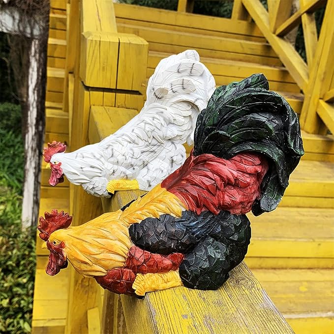Garden Statues Cock Art Decoration Rooster Figurine for Yard, Chicken Sculpture Ornaments (Red)