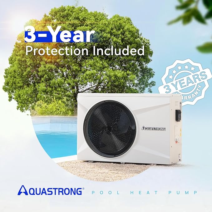 Aquastrong Inverter Swimming Pool Heat Pump, 100,000 BTU 26,000 Gallons Electric Pool Heater for Above Ground and Inground Pool, WiFi Capable Timer, Heating and Cooling Pool Heater 220V