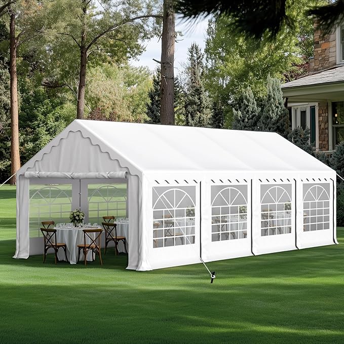 GREEN PARTY 13x26FT Party Tent Heavy Duty, Large Wedding Event Shelters with 3 Carry Bags & Removable Sidewalls, Outdoor Canopy Gazebo Commercial Tent for Carport Camping Garden Patio