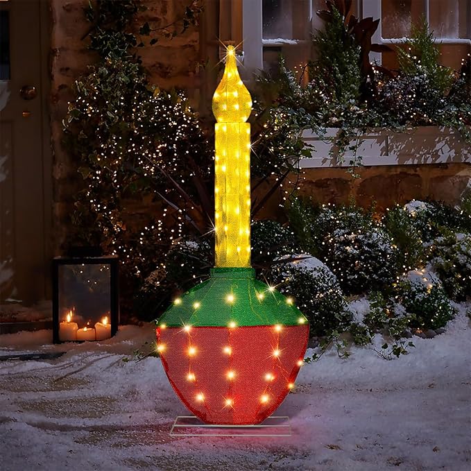 Christmas Bubble Light 48’’H Pre-Lit with 60 Warm White LED Lights, Battery Operated with Timer, Twinkling and Flowing, Traditional Decoration