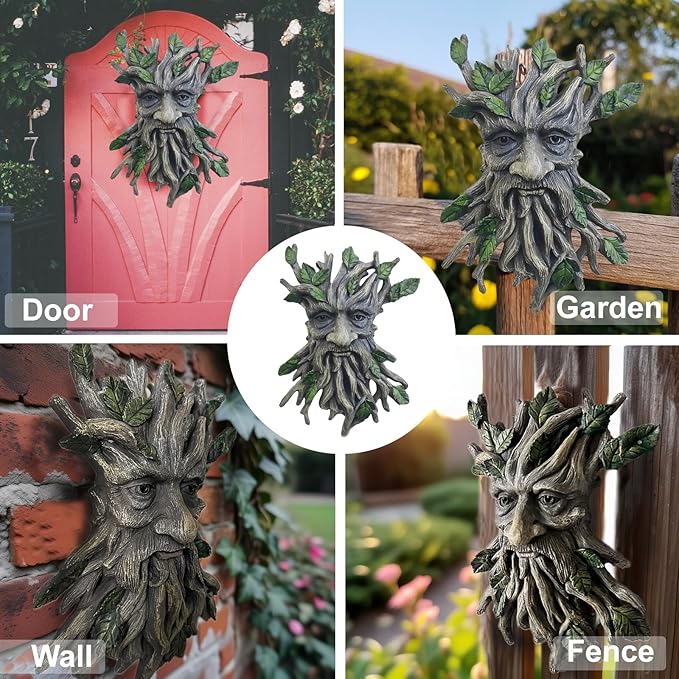 Tree Face Sculpture, Funny Greenery Old Man Tree Hugger Statue, Indoor & Outdoor Creative Props for Garden and Home,11.8" x 7.9" x 2.4"