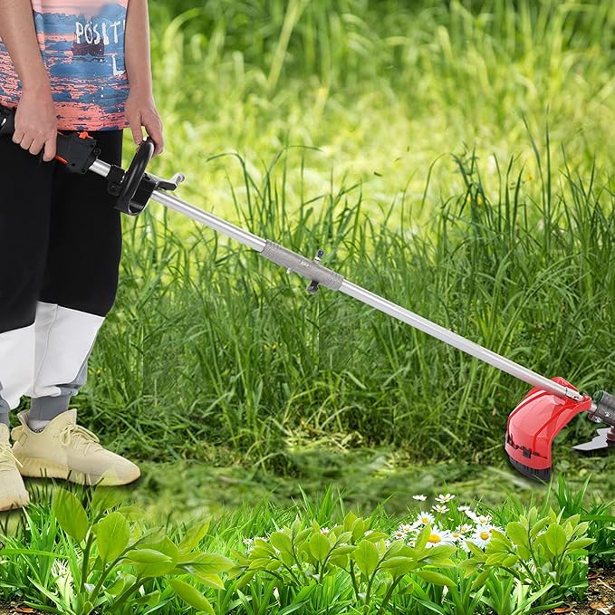 52cc Weed Wacker Gas Powered, 5 in 1 String Trimmer Gas Weed Eater Cordless Weed Wacker Hedge Trimmer Brush Cutter Grass Trimmer Strong Powerful Full Functioning Guard Accessories (red)