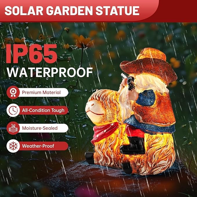 Solar Highland Cow Gnome Statue - Hand-Painted Resin Outdoor Decor for Garden & Yard, Unique Mothers Day Birthday Gifts for Grandma Women (Weatherproof)