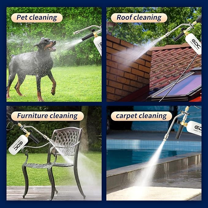 Foam Cannon for Pressure Washer with Dual Connector & Short Spray Gun, 1/4" Quick Connect & M22 Male Inlet, Double Tip, 5 Power Washer Nozzle Tips, 4000 PSI Car Wash Kit (Not Fit Garden Hoses)