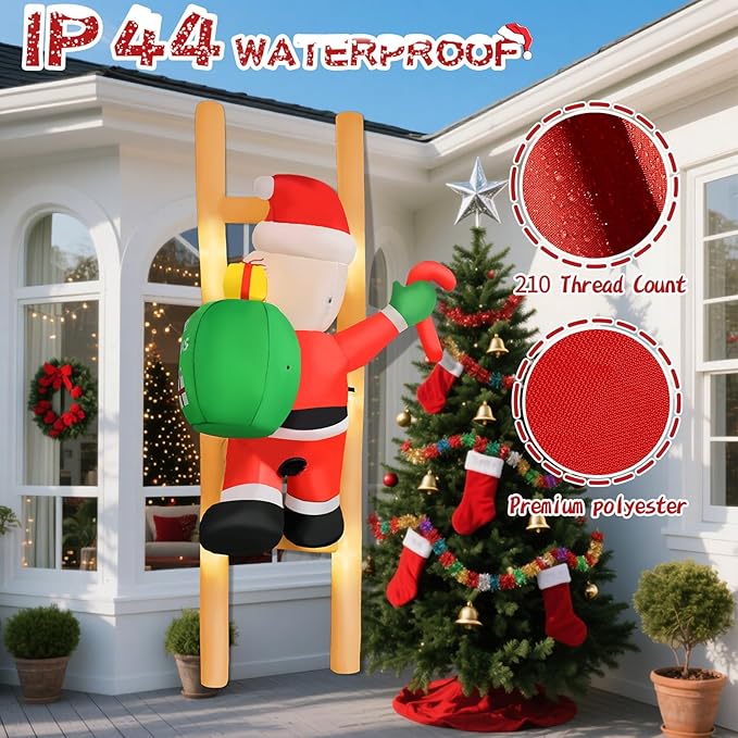 2025 Christamas Inflatable Santa 8FT Climbing Santa Claus with Gift Bag Inflatables Christamas Outdoor Decoration Xmas Santa Blow Up Decor with Built-in 9 LEDs for Holiday Party Yard Garden Lawn