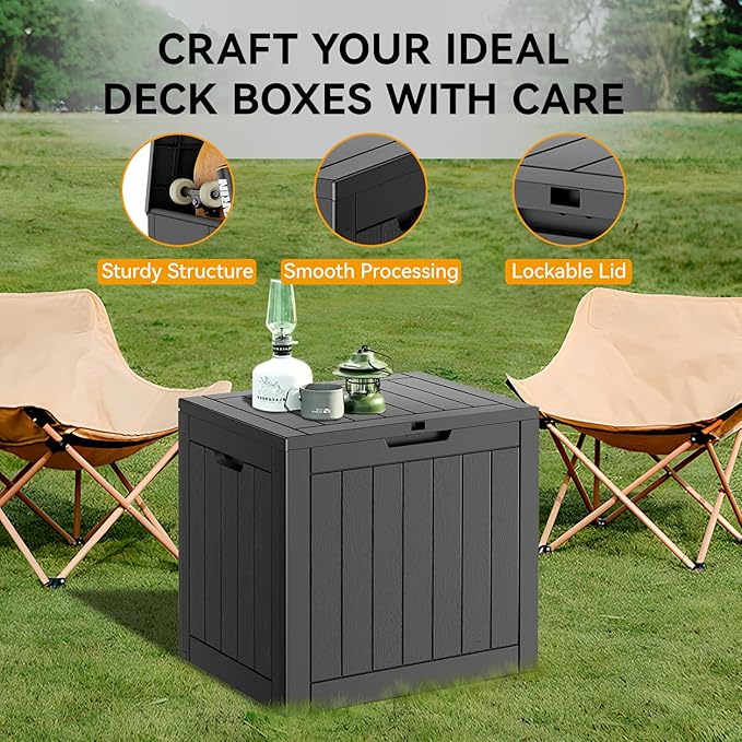 31 Gallon Outdoor Storage Box, Waterproof Resin Deck Box with Lockable Lid – Storage Cabinet for Patio Furniture, Pool Supplies, Garden Tools – Indoor & Outdoor Use