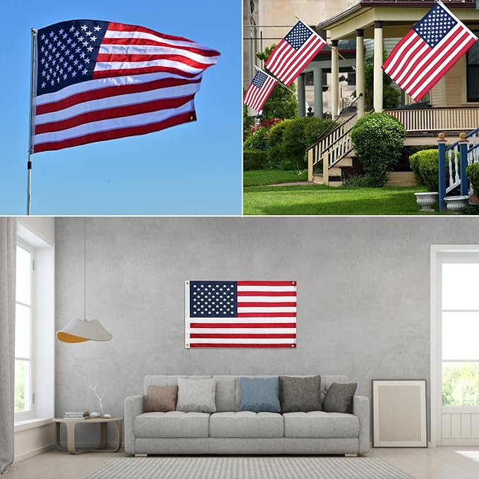 American Flag 2.5x4 Ft, Four Brass Grommets Multipurpose US Flag, Embroidered Stars, Sewn Stripes, Outdoor Heavy Duty Durable USA Flags, Hanging Indoor/Bedroom/Room/Wall American Flag