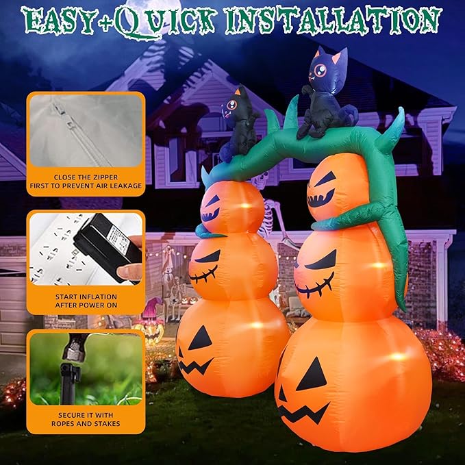 DearSun 9FT H Giant Halloween Inflatable Pumpkin Archway with Two Black Witch's Cats, Halloween Inflatable Arch with Build-in LED Lights Outdoor Decorations Large Party Yard Decoration