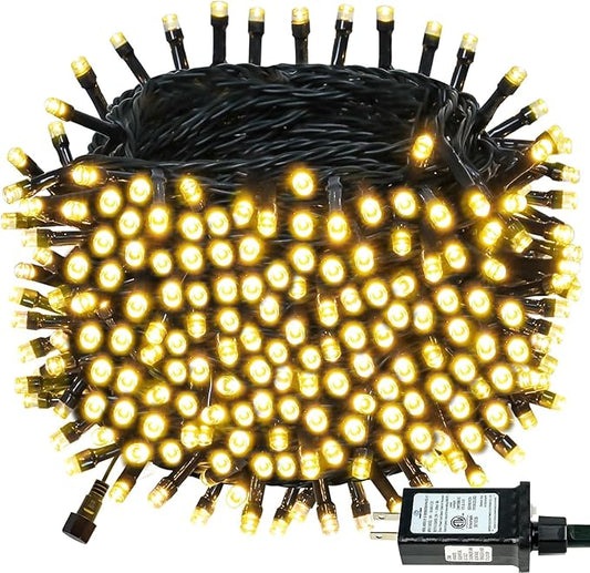 Connectable 300LED 99Ft 13Modes String Lights Indoor Outdoor | Extendable Green Wire Warm White Christmas Tree Lights with Timer | Twinkle Fairy Light Plug in for Xmas Tree Garden Decor(Warm White)