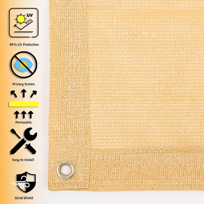 SUNNY GUARD Shade Cloth Custom Size 7x18 FT Sun Shade Screen Fabric Shade Cover Tarp with Grommets for Pergola Backyard Garden, Sand(We Customized)