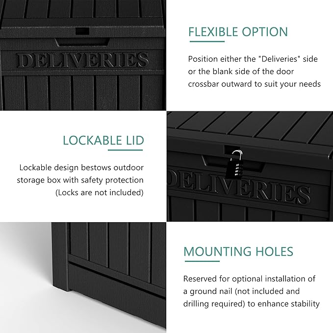 55 Gallon Waterproof Large Resin Deck Box Indoor/Outdoor Lockable Storage Container and Seating for Garden, Pool, and Patio (55 Gallon, Black)