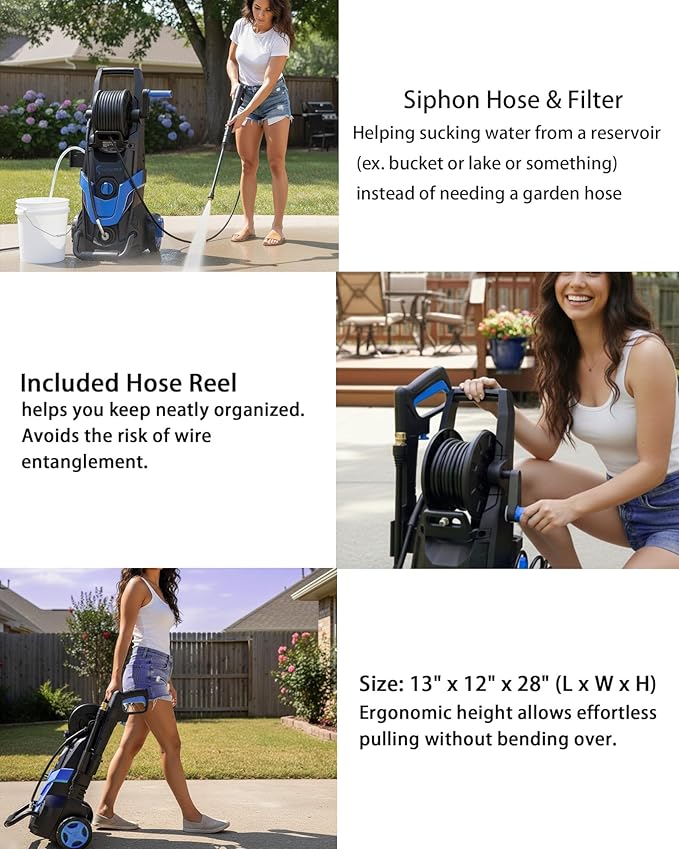 LANCHEZ Pressure Washer 4800PSI with 4 Quick Connect Nozzles, Inlet Hose & Filter&500ML Foam Cannon, Power Washer for Cars/Fences/Driveways/Patios/Home Cleaning (Blue)