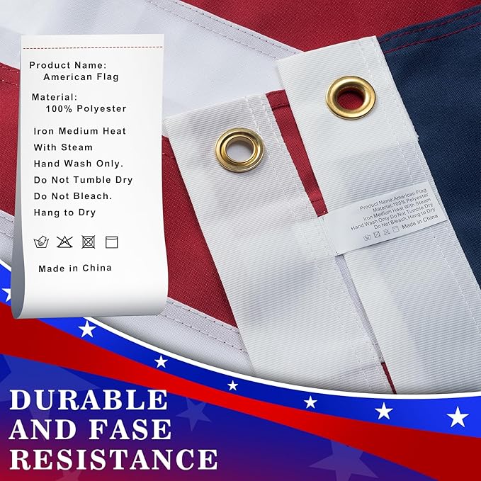 High Wind American Flag for Outdoor 6x10 Ft - Heavy Duty Allegiance US Flag with Embroidered Stars, Sewn Stripes & Brass Grommets All Weather Fade Resistant for Outside Use