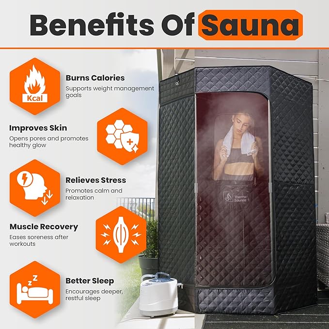 Portable Steam Sauna Box for Home, 5 Layer Waterproof, Portable Steam Sauna with 4L Steamer, Remote Control & Folding Chair, Indoor & Outdoor to Relax & Detox, 36" x 36" x 71" (Black)