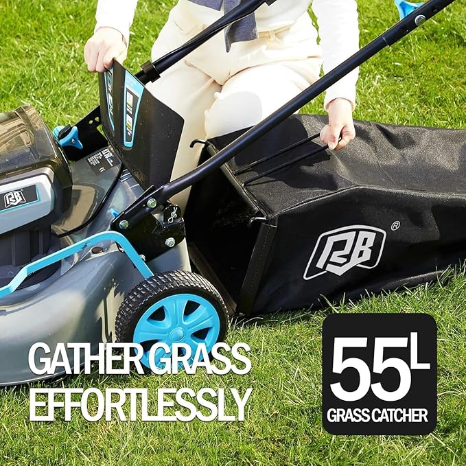 RB 80V 4-in-1 Cordless Lawn Mower 18” Brushless Motor with 2 x 4.0Ah Batteries & Fast Charger - 7 Cutting Height Adjustment Low-Noise Push Mower for Effortless Lawn Care