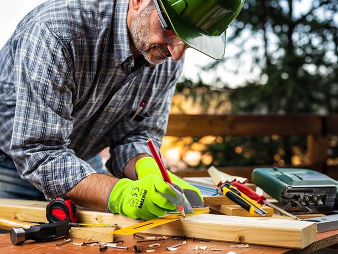 Safety Work Gloves for Men PU Coated 12 Pairs Bulk Pack,Hi-Vis Yellow Seamless Knit Glove with thin Polyurethane Coated Smooth Grip on Palm & Fingers,Ideal for General Duty Work (Extra Large)