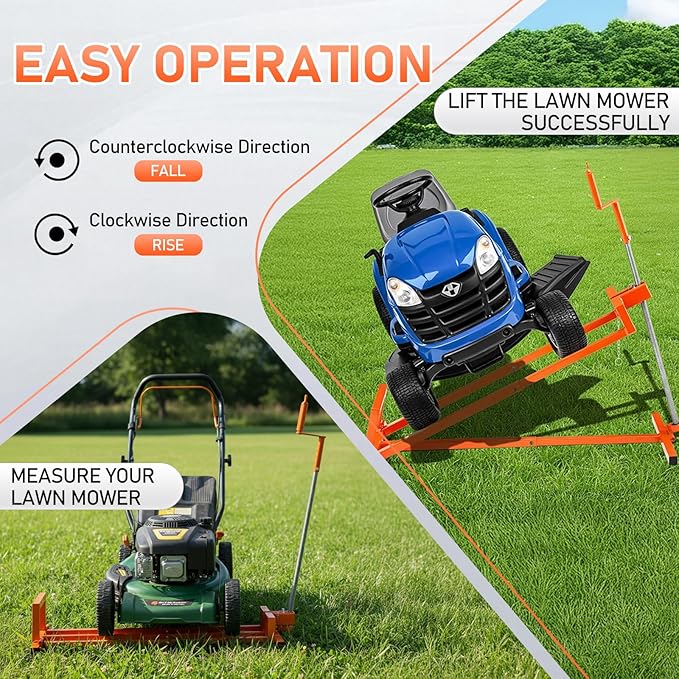 SUNROAD Lawn Mower Lift Jack,Telescopic Maintenance Lawn Mower Jack for Garden Tractors & Riding Lawn Mowers, 880 Lbs Weight Capacity Mower Lift with Manual Handle and Power Tool Extension Handle