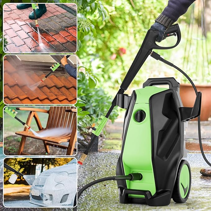 5000PSI 4.0GPM Heavy Duty Power Cleaner with 33 FT Extension Hose, 4 Quick Connect Nozzles and Foam Cannon for Cars/Fences/Driveways/Patios/Home Cleaning, Green