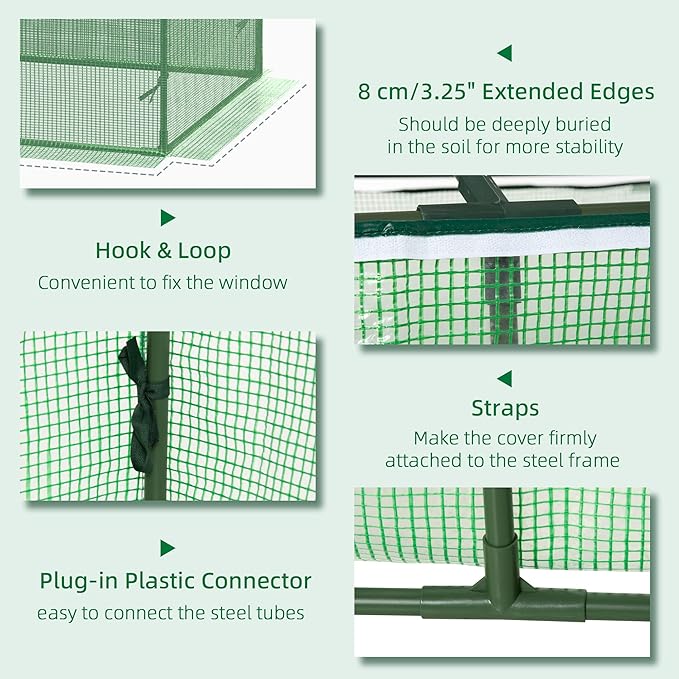 Outsunny 71" x 36" x 28" Mini Greenhouse Portable Hot House for Plants with Large Zipper Windows for Outdoor, Indoor, Garden, Green