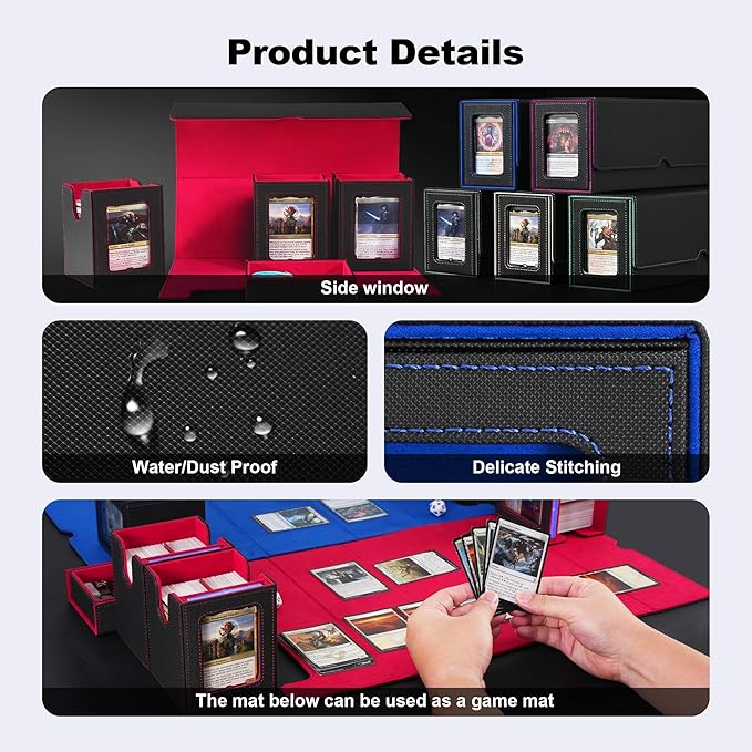 Marsguard Trading Card Deck Box with Commander Display，4 in 1 MTG Storage Holds 300+ Double-Sleeved Cards，3 Deck Boxes & Dice Tray Included，Fits MTG, TCG, PTCG & Sports Cards