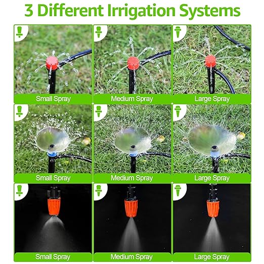 190.2FT Drip Irrigation System for Garden with 32 Nozzles & Emitters, Garden Watering System with 1/2" & 1/4" Tube and Barbed Fittings - Adjustable Sprinklers Kit for Greenhouse, Lawn, Raised Bed