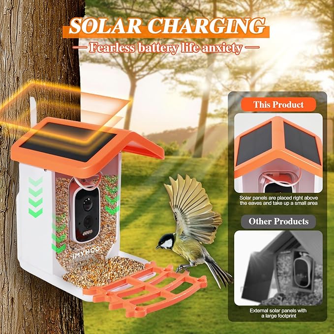 Smart Solar-Powered Bird Feeder with AI Camera - 1080P HD Auto-Capture, Motion Detection & Birds Species Recognition, WiFi Connectivity, for Bird Enthusiasts