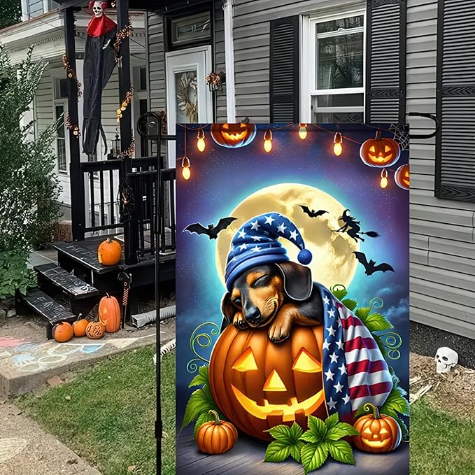 Patriotic American Flag Dachshund Dog 4th Of July Flowers Garden Flag 12x18 Inch Double Sided Vertical Decoration Yard Small Flag For Outside Holiday Seasonal Outdoor