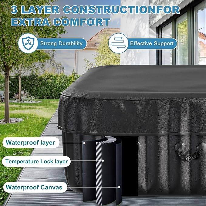 NAIZEA Inflatable Hot Tub - Outdoor Hot Tubs 4 to 6 Person, Portable Blow Up Spa Square Portable Hot Tub, 130 Soothing Bubble Air Jets, Cover, 2 Filter, 240 Gallon,73x73x25 in