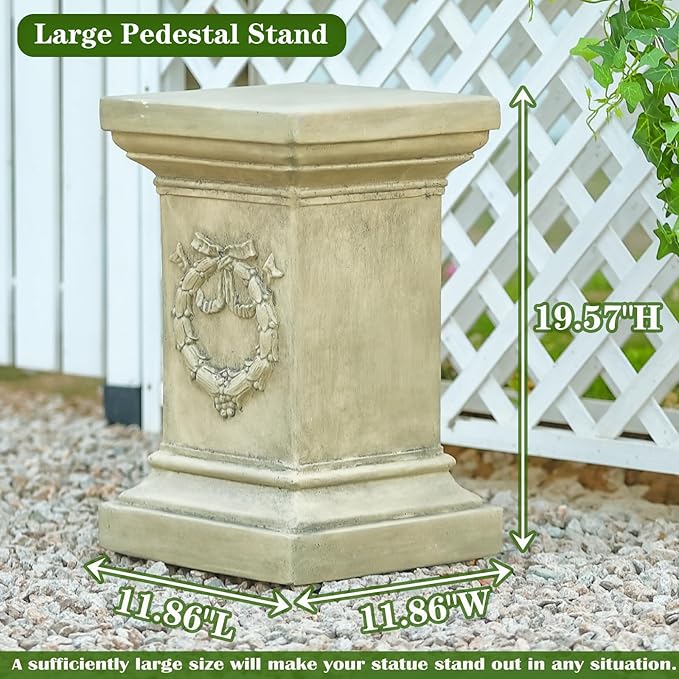 19.57" Tall Garden Pedestal Stand for Statues, Heavy Duty Magnesium Oxide Plant Stand, Weatherproof Outdoor Pedestal for Sculptures, Flower Pots, Decor – Sturdiness Plinth Base Statue Riser