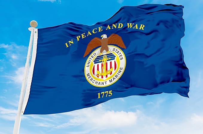AGAS Large United States Merchant Marines Flag 4x6 Ft - Printed 200D Nylon Canvas Header Two Brass Grommets Big USA Merchant Marines Flag