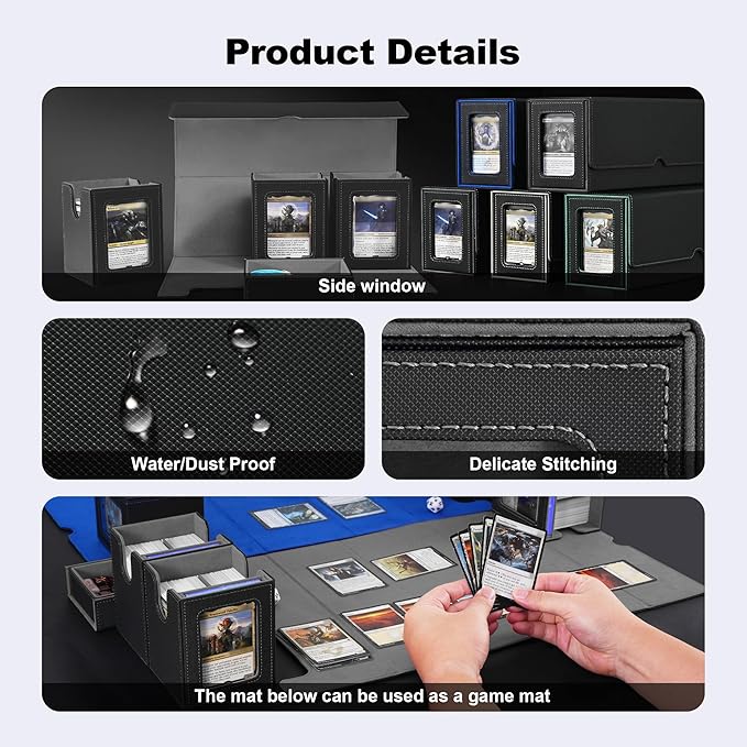 Marsguard Trading Card Deck Box with Commander Display，4 in 1 MTG Storage Holds 300+ Double-Sleeved Cards，3 Deck Boxes & Dice Tray Included，Fits MTG, TCG, PTCG & Sports Cards