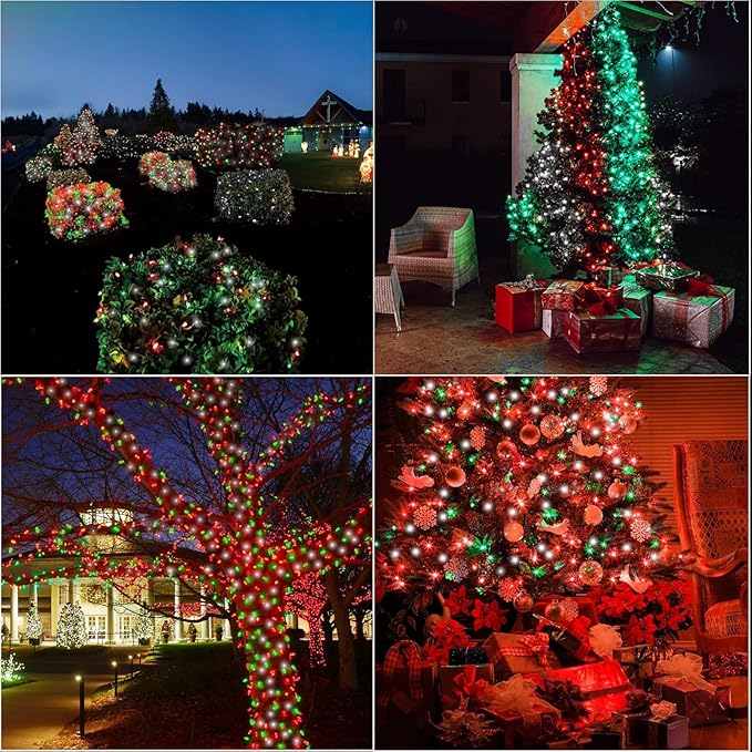 66ft Christmas Decorative Mini Lights, 200 LED Transparent Wire Fairy Starry String Lights Plug in, 16 Lighting Modes for Outdoor Xmas Tree Wedding Party Decoration (Red Green White)