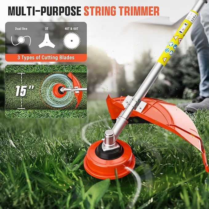 52cc Gas Powered Weed Eater, 6 in 1 Gas Weed Wacker with Hedge Trimmer & Pole Saw - Multi-Attachment Brush Cutter,2-Stroke Gas String Trimmer for Yard Maintenance