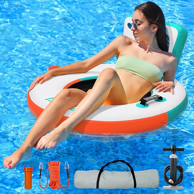 FBSPORT Inflatable River Tube for Floating Heavy Duty, PVC Water Tubes for Adults, 43" Tubing Floats Lake River Raft Lounge Chair with Cup Holder Backrest Handles Sunchill Float Ring