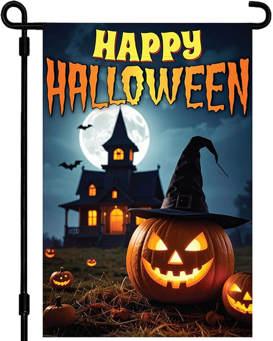 VAPARA DESIGNS Happy Halloween Garden Flag - 12x18 Inch Double Sided Halloween Flags For Outside