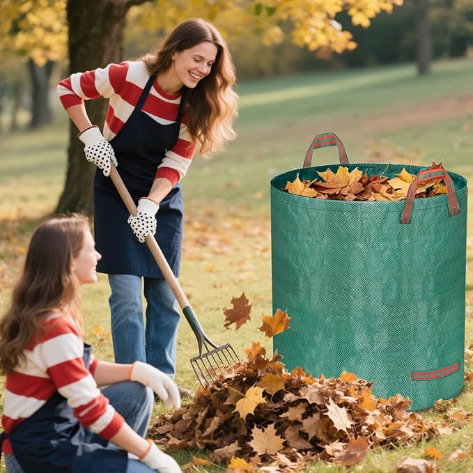 Reusable Yard Waste Bags, 72 Gallon Lawn and Leaf Bags 4 Pack with Reinforced Handles and Gardening Gloves, Heavy Duty Standable Garden Waste Bags for Leaves, Grass, Camping, Recycling